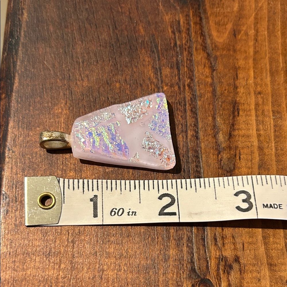 Vintage Pink Dichroic Glass Pendant Silver Accent Boho Statement Necklace - Picture 3 of 5